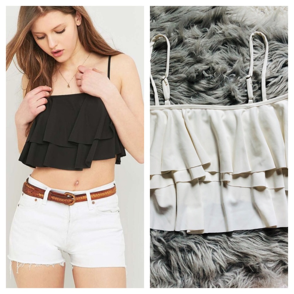 Kimichi Blue WHITE Urban Outfitters UO Tiered Ruffle Crop Top Sz XS